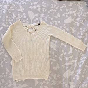 Ambiance Apparel ribbed V-neck sweater with Lattice back and side-vent